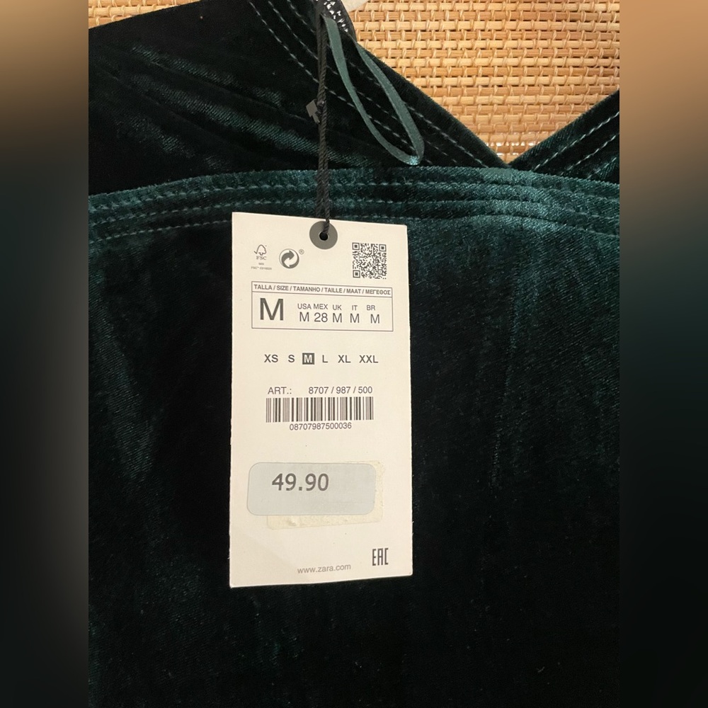 Zara Dark Green Velvet Maxi Midi Dress size M NWT - Picture 8 of 10